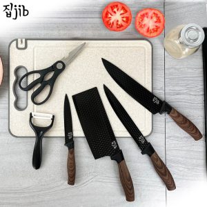 JIB Bundle Black Diamond Knives Set 4+2 & Double Sided Cutting Board